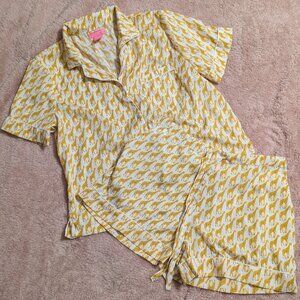 Isaac Mizrahi Yellow Giraffe Print Sleepwear, Size M